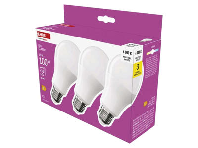 EMOS LED Pære 13W (100W) 4000K E27 | 3-PAK