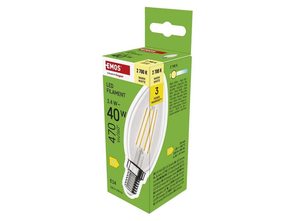 EMOS LED Kerte 3,4W (40W) 2700K E14