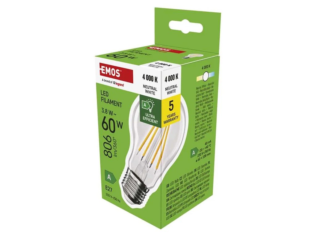 EMOS LED Pære 3,8W (60W) 4000K E27