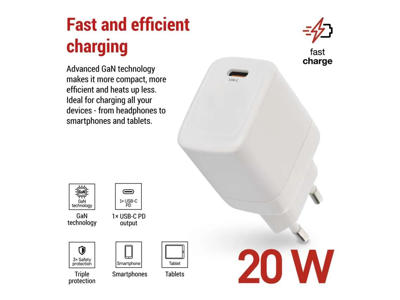 EMOS Universal USB GaN Oplader PD 20w USB-C