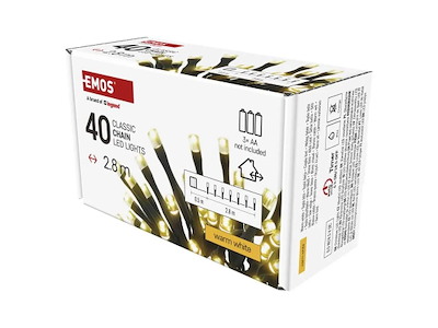 EMOS LED lyskæde 40 dioder 2,8M m/timer batteri 3xAA