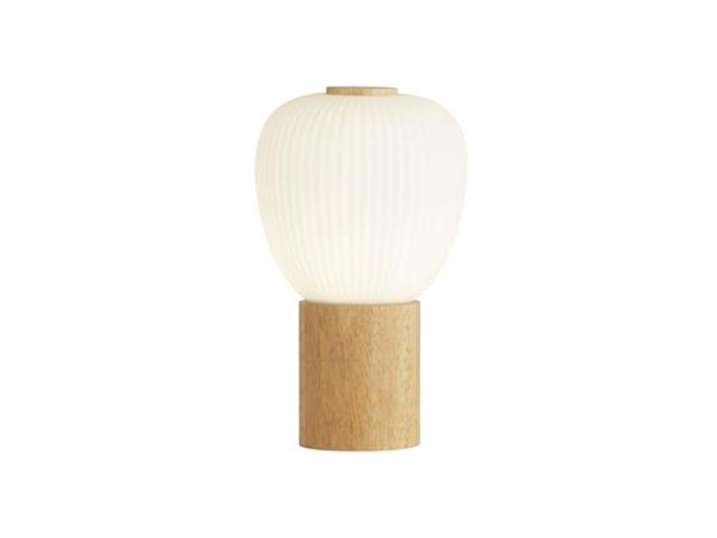 Searchlight Bordlampe Ella Træ & Opal Ribbet