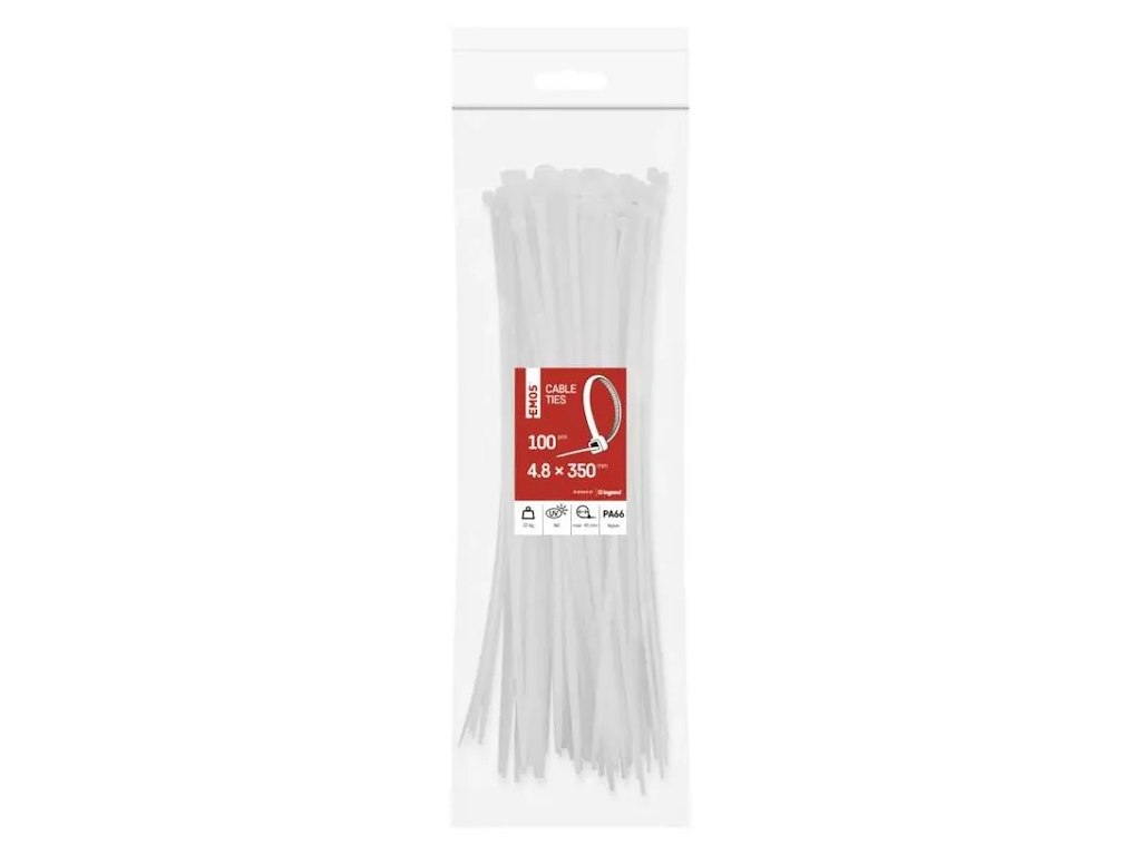 EMOS Kabelstrips 350×4,8 mm | Hvid | 100-Pak