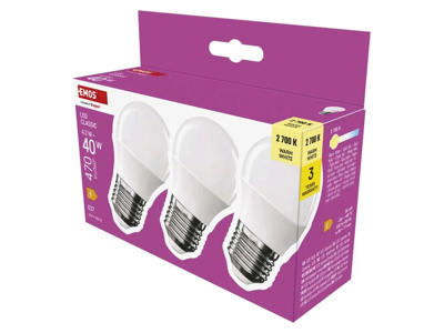 EMOS LED Krone 4,2W (40W) 2700K E27 | 3-PAK