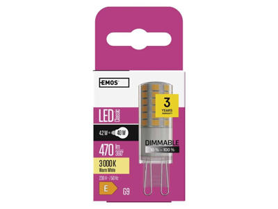 EMOS LED Pin 4,2W (40W) 3000K G9 | Dæmpbar
