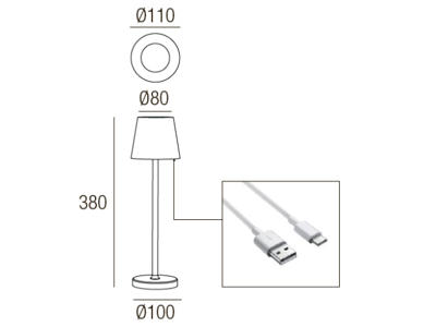 LED Sort Bordlampe 3000K 3W Dæmpbar Genopladelig