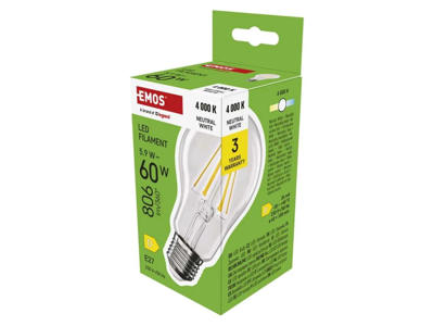 EMOS LED Pære 5,9W (60W) 4000K E27
