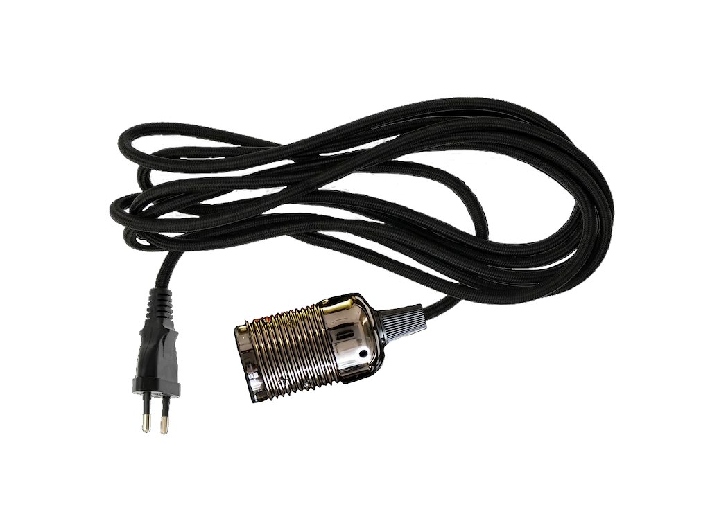 Danlamp stofledning med metalfatning (E27)  – 4 meter, sort (Black Chrome)